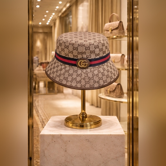 Accessories - FASHION Monogram Beige Bucket Hat